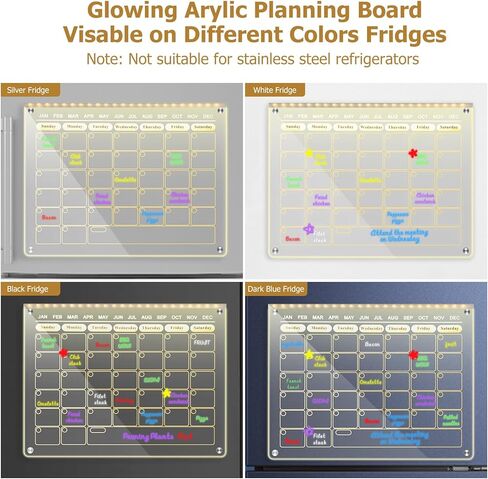 LED Acrylic Magnetic Planner, Monthly Weekly Calendar with Light for Fridge. Glowing Dry Erase Board with 6 Markers, Illuminated Whiteboard/to DO List/Menu Board/Memo in Saudi Arabia