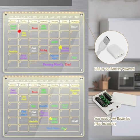 LED Acrylic Magnetic Planner, Monthly Weekly Calendar with Light for Fridge. Glowing Dry Erase Board with 6 Markers, Illuminated Whiteboard/to DO List/Menu Board/Memo in Saudi Arabia