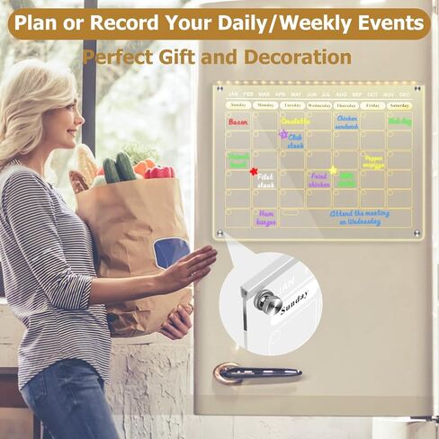 LED Acrylic Magnetic Planner, Monthly Weekly Calendar with Light for Fridge. Glowing Dry Erase Board with 6 Markers, Illuminated Whiteboard/to DO List/Menu Board/Memo in Saudi Arabia