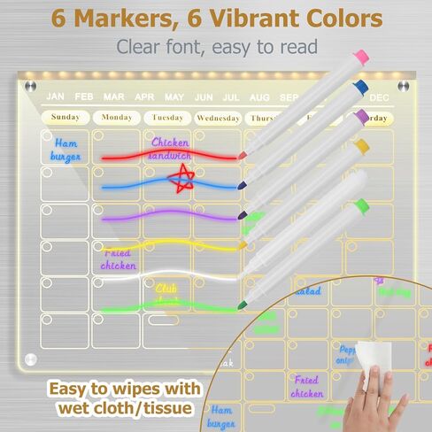 LED Acrylic Magnetic Planner, Monthly Weekly Calendar with Light for Fridge. Glowing Dry Erase Board with 6 Markers, Illuminated Whiteboard/to DO List/Menu Board/Memo in Saudi Arabia
