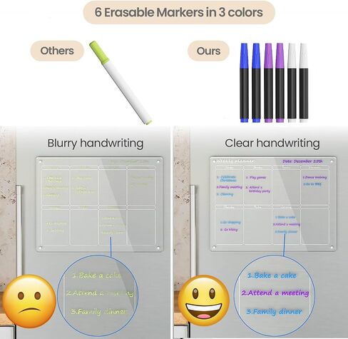 Acrylic Magnetic Monthly and Weekly Calendar for Fridge, Clear Set of 2 Dry Erase Board Calendar for Fridge Reusable Planner, Includes 6 Dry Erase Markers (16"x12"Inches) in Saudi Arabia