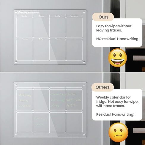Acrylic Magnetic Monthly and Weekly Calendar for Fridge, Clear Set of 2 Dry Erase Board Calendar for Fridge Reusable Planner, Includes 6 Dry Erase Markers (16"x12"Inches) in Saudi Arabia