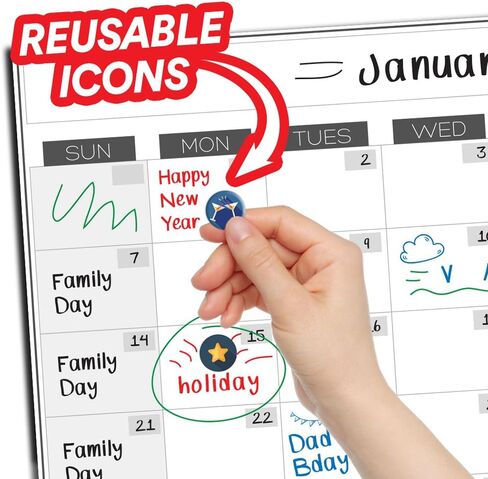 تقويم السبورة البيضاء المغناطيسية القابلة للمسح الجاف - 11 × 17 بوصة - لوحة كبيرة ممتازة قابلة لإعادة الاستخدام للثلاجة - مخطط ثلاجة المطبخ الأسبوعي ومنظم العادات الذرية الذكية in Kuwait