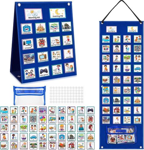 Visual Schedule Chart, Daily Routine Pocket Chart with 107 Cards, Double Side Visual Calendar Board Autism Learning Tool in Saudi Arabia