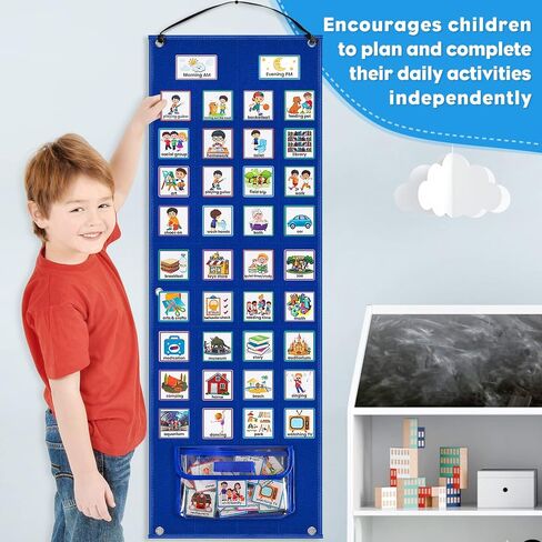 Visual Schedule Chart, Daily Routine Pocket Chart with 107 Cards, Double Side Visual Calendar Board Autism Learning Tool in Saudi Arabia