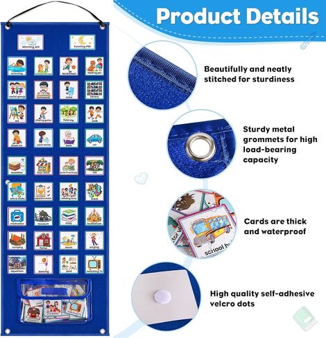 Visual Schedule Chart, Daily Routine Pocket Chart with 107 Cards, Double Side Visual Calendar Board Autism Learning Tool in Saudi Arabia