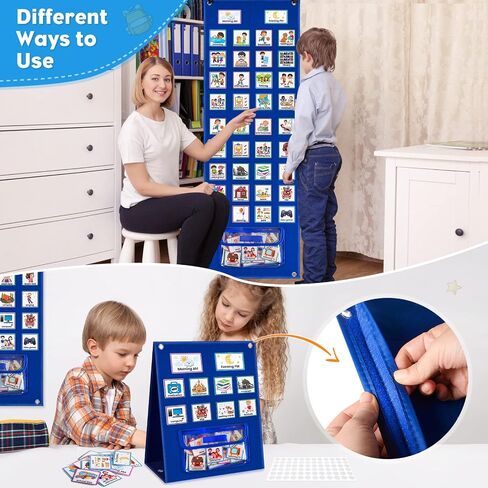 Visual Schedule Chart, Daily Routine Pocket Chart with 107 Cards, Double Side Visual Calendar Board Autism Learning Tool in Saudi Arabia