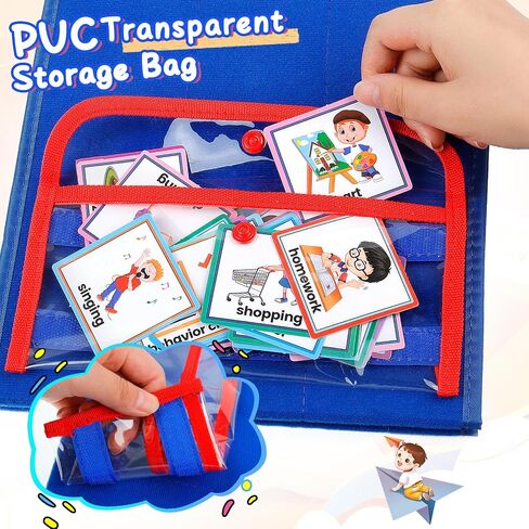 Visual Schedule Chart, Daily Routine Pocket Chart with 107 Cards, Double Side Visual Calendar Board Autism Learning Tool in Saudi Arabia