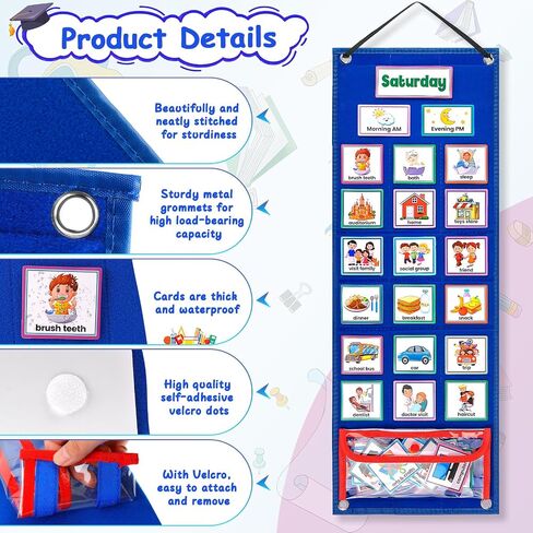 Visual Schedule Chart, Daily Routine Pocket Chart with 107 Cards, Double Side Visual Calendar Board Autism Learning Tool in Saudi Arabia