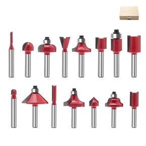 Lock Miter Router Bit Kit for Woodworking - 1/4" Shank Roundover, Rabbeting, Tongue & Groove, Cabinet Door, Rail & Stile Router Bits (Router Bit-1/4 Inch Shank-15 pcs)