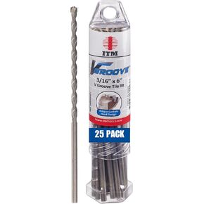 ITM V -Groove - VG -6001B - 3/16 "× 6" - 25 حزمة - بتات حفر البلاط الخزفية - كربيد تميل الحفر لخزف الخزف والسيراميك والرخام والحجر والزجاج