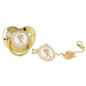 Golden Letter Baby Pacifier ، Pling Pling Pacifier مع مقاطع مصاصة وغطاء لمكافحة الغبار للتصوير الفوتوغرافي لعيد ميلاد الطفل الجديد (أ)