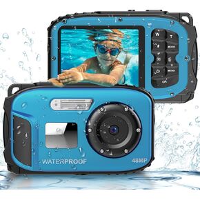 Underwater Camera 16FT Waterproof for Kids Waterproof Digital Camera for Snorkeling Swimming Autofocus 1080P Portable with Rechargeable Batteries, Sling, Blue