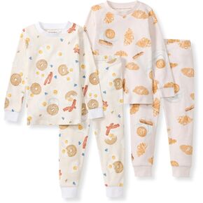 Burt's Bees Baby Baby Boy's Toddler-2 Pack Pajamas, Tee and Pant 2-Piece Pj Set, 100% Organic Cotton Soft Sleepwear, Eggs & Coffee