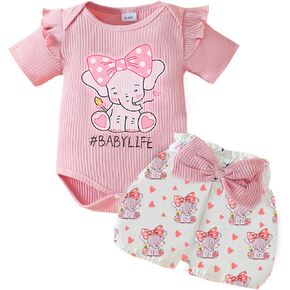 SUREPOCH Baby Girl Summer Clothes Cute Ruffle Sleeve Romper & Shorts Set for Newborns & Toddlers Soft Cotton Infant Outfits