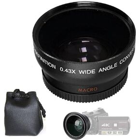 عدسة زاوية واسعة 49 ملم ل panasonic HC-VX981K ، HC-WXF991K و HC-V770K (0.43x) + Optura Microfiber Cloth