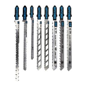 Spyder 8-Piece Jig Saw Blade Set for Wood, Skeleton, Single, and Double-Sided Blades, CRV/HSS Bi-Metal Steel, T-Shank Compatible with All Major Brands (300097)