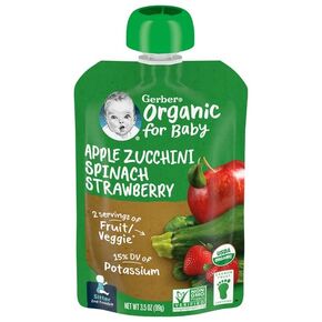 Gerber Organic Apple Zucchini Spinach Strawberry Baby Food, 3.5 Oz Pouch