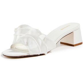 Larroude Women's Brigette Ruffle Mules, White, 6 Medium US