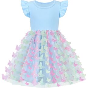 Toddler Baby Girl Dress Little Girls Summer Tulle Tutu Dresses Kids Flutter Sleeve Casual Party Clothes Outfit 2-7Y