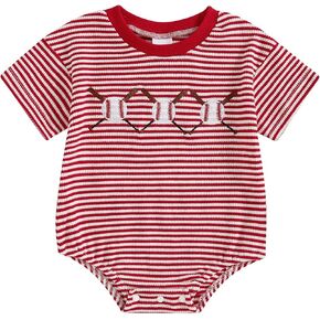 Infant Baby Boy Girl Baseball Outfit Embroidery Stripe Short Sleeve Bubble Romper Waffle Knit Bodysuit Summer Clothes