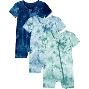 Jimonda Baby Girl Boys Rayon من Bamboo Pajamas 3 Pack Short Sleeve Footless Romper 2 Way Zipper Tie Dye Pjs Sleeper 0-24m in Kuwait