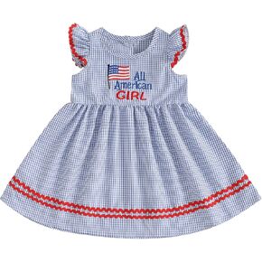 4th of July Baby Girl Outfits American Flag Plaid Flying Sleeve A-line Dress Toddler Fourth of July Baby Girl Outfit