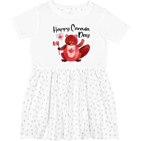 inktastic Happy Canada Day Cute Red Beaver with Canadian Flag Toddler Dress
