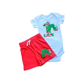 Caterpillar First Birthday, Caterpillar Birthday Outfit, First Birthday Bodysuit and Shorts