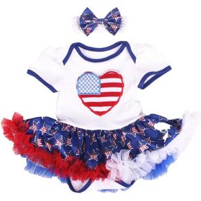 Rongtai Baby Girl 4th of July Tutu Tutu ملابس الرضيع القصيرة Romper مع عقال من 0 إلى 18 شهرًا