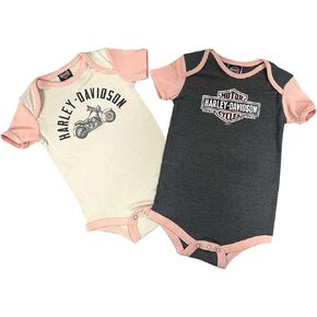 Harley-Davidson Baby Girls' 2-Pack Colorblocked Rib Creeper Set - Gray/Pink