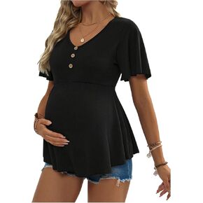 زر شينه للنساء الأمومة الأمامية peplum قمم الكشكش قصيرة الأكمام الخامس
