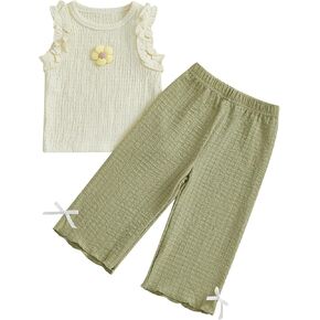 Baby Girl Boy Summer Outfits Sleeveless Ruffle Tank Tops + Bow Pants Set 6 12 18 24 Months 2 3 4 T