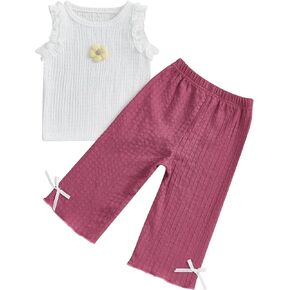 ملابس Visgogo Baby Girl Toddler Toddler Girls Summer Clothers Take Top and Pants Set 6 12 18 24 شهرًا 2T 3T