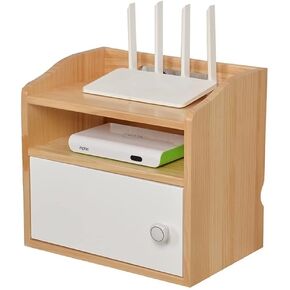 Wall-Mounted Wireless Network Organizer, Wood Color Router Bracket, Set-Top Box Storage Rack