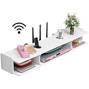 Wall-Mounted Wireless Router Organizer, White Set-Top Box Storage Rack, Large Space Router Bracket