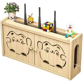 Wall-Mounted Wireless WiFi Router Rack Storage Box, Floating Shelf Cable Manager, Wood Material