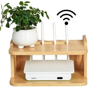 Wooden Wall-Mounted Router Storage Shelf, WiFi Set-Top Box Bracket, TV Cabinet, Living Room Wall Shelf, Cable Organizer