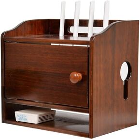 Wireless Network Organizer Router Storage Box, Solid Wood WiFi Router TV Set-Top Box Storage Rack, Walnut Color