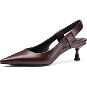 Pointed Toe Slingback Kitten Heels for Women, Leather Stiletto Heel Pumps with Elastic Strap Elegant Bridal Heel Dating Party Work Office Backless Pumps Shoes