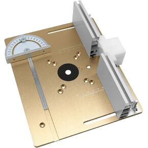 Aluminum Router Plate W/Sliding Fence and Miter Gauge Woodworking Tools Router Lift for Wood Router Working Benches DIY Tools(Silvery Plate Set)