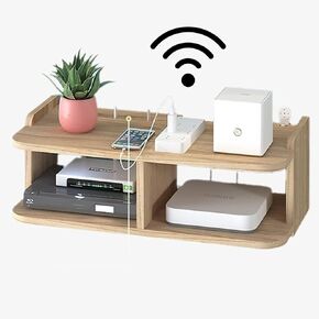 Wall-Mounted Wireless Network Organizer, Punch-Free Router Rack, Solid Wood Set-Top Box Storage, Wi-Fi Storage Box, Super Load-Bearing