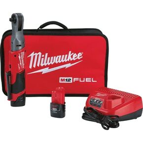 . Milwaukee 3/8" M12 FUEL Ratchet Kit with (2) Batteries
