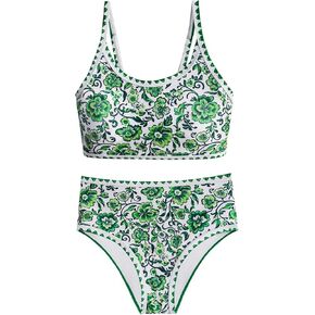 Girls Swimsuits Bikini Sets Floral Print 2 Piece Teen Bathing Suits High Waisted Swimwear 11-15 Years