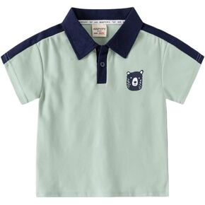 Infant Baby Boys Short Sleeve Polo Summer Button Up Lapel Shirt Color Block Tops for Toddlers