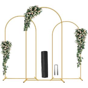 Wedding Arch Backdrop Stand 7.2FT, 6.6FT, 6FT Set of 3 Gold Metal Arch Backdrop Stand for Wedding Ceremony Baby Shower Birthday Party Garden Floral Balloon Arch Decoration