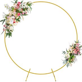 Wokceer Round Backdrop Stand 6.6FT Circle Balloon Arch Frame Circle Backdrop Stand Gold Round Arch for Wedding Birthday Party Bridal Shower Anniversary Event Ceremony Decoration