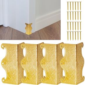 4 Pcs Baseboard Corner Protectors,Vintage Metal Skirting Board Corner Protectors for File Boxes,Bookshelves,Wooden Cases,Jewel Cases Decorative (Bronze)