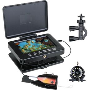 Underwater Fishing Camera for Rod, 5 Inch LCD Monitor with 1080P Portable Fish Finder, Adjustable LED White Light, 15M Cable Aluminum IP68 Camera for Ice Lake Sea Boat Kayak Fishing