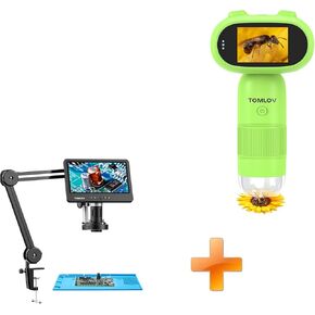 TOMLOV P30 Microscope for Kids, Portable 1000X Slides Digital Microscope with 2" Screen, HD 16MP Camera & 1080P Video+DM602 Flex